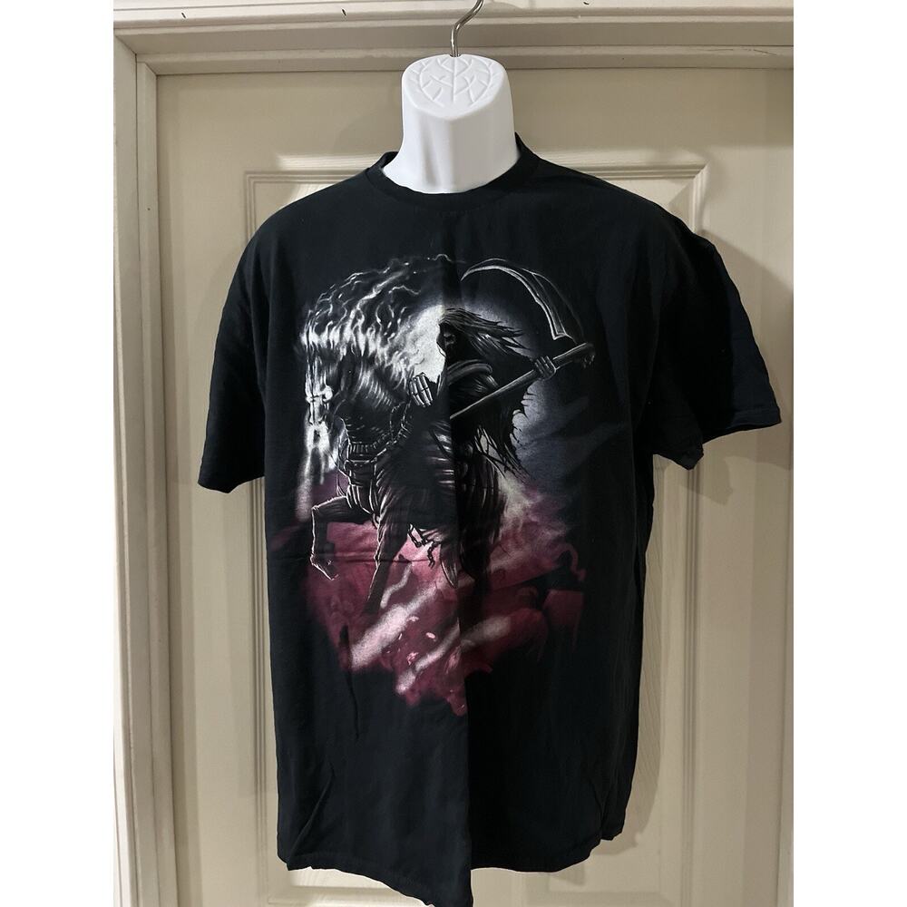 Vintage Y2K Grim Reaper Horse Riding Black X-Large T-Shirt